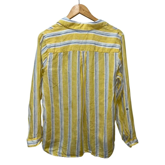 J. Jill Women's 100% Linen Striped Pullover Top Size Medium Yellow Long Sleeve - Picture 2 of 7